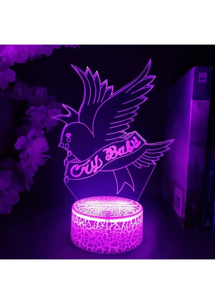 Ağlama Bebek Lil Peep Güvercin Şekil LED 3D Lamba Akrilik Gece Işığı Rgb Yanıp Sönen Masaüstü Oda Dekoremiting Siyah Lamba Taban/renk 7 Renk Yoktur Uzak (Yurt Dışından)