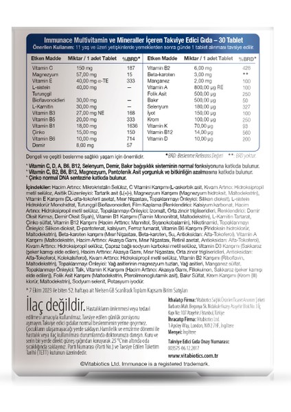 Immunace Vitabiotics 30 Tablet 2'li modelleri