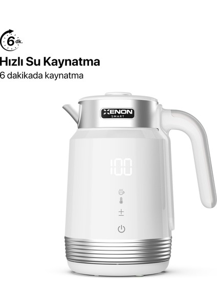 Akıllı Kettle Paslanmaz Çelik Çift Katmanlı Led Ekranlı Hızlı Kaynatma Akım Korumalı Su Isıtıcı 1.7 Lt X7102