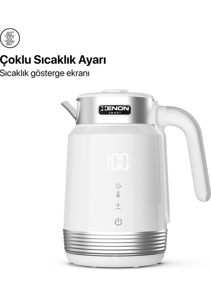 Akıllı Kettle Paslanmaz Çelik Çift Katmanlı Led Ekranlı Hızlı Kaynatma Akım Korumalı Su Isıtıcı 1.7 Lt X7102