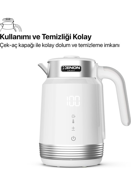 Akıllı Kettle Paslanmaz Çelik Çift Katmanlı Led Ekranlı Hızlı Kaynatma Akım Korumalı Su Isıtıcı 1.7 Lt X7102