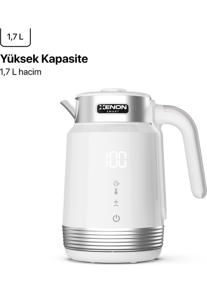 Akıllı Kettle Paslanmaz Çelik Çift Katmanlı Led Ekranlı Hızlı Kaynatma Akım Korumalı Su Isıtıcı 1.7 Lt X7102