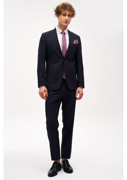Erkek Lacivert Regularfit / Rahat Kalıp Sivri Yaka Takım Elbise