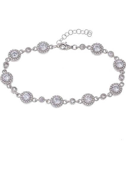 Yuvarlak Zirkon Taşlı Model-3 925 Ayar Gümüş Kadın Bileklik