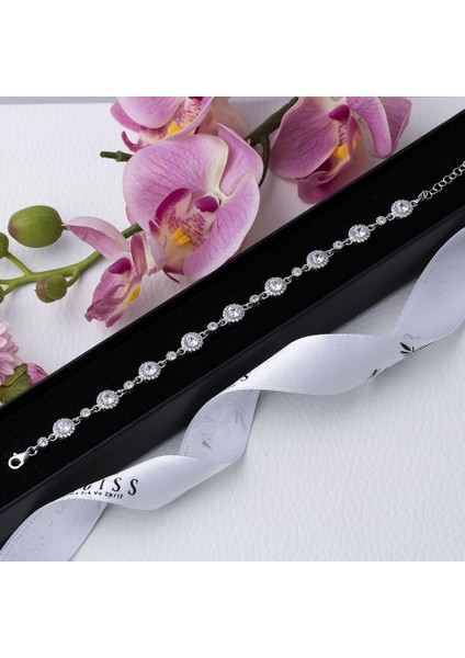 Yuvarlak Zirkon Taşlı Model-3 925 Ayar Gümüş Kadın Bileklik modelleri