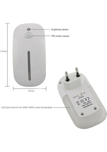 LED Gece Lambası Hareket Sensörü Kablosuz Fiş Ab 220V Gece Lambası Koridor Yolu Ab Fişi (Yurt Dışından)