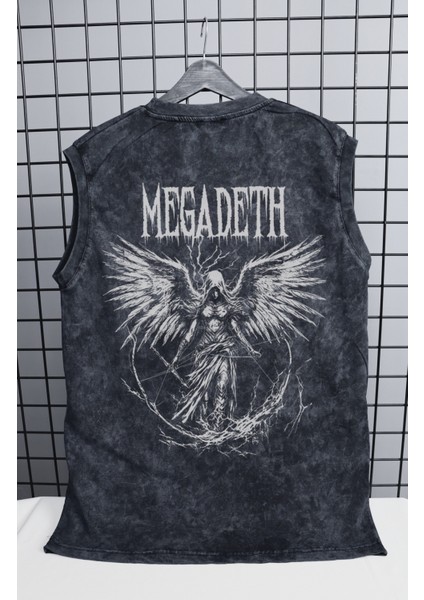 Angel Megadeth Sırt Baskılı Yıkamalı Kolsuz Tişört, Unisex Rock Band Temalı Sıfır Kollu Retro Atlet fiyatları