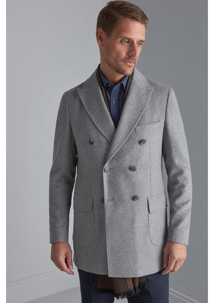 Erkek Gri Regularfit / Rahat Kalıp Kruvaze Kaban fiyatları