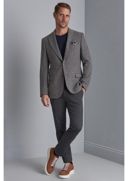 Erkek Gri Regularfit / Rahat Kalıp Mono Yaka Ceket