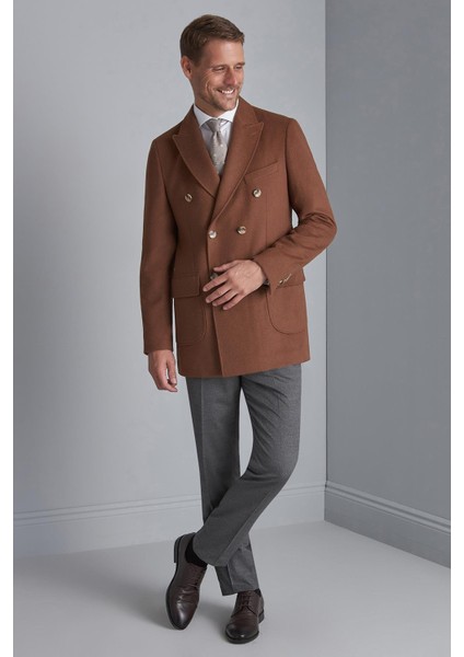 Erkek Kiremit Regularfit / Rahat Kalıp Kruvaze Kaban fiyatları