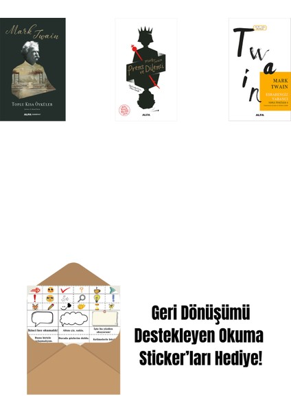 Toplu Kısa Öyküler (Ciltli) + Prens ve Dilenci + Esrarengiz Yabancı + Okuma Sticker'ları