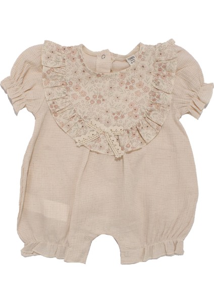 Kız Bebek Bej Çicek Desenli Yakası Fırfırlı Tulum fırsatları