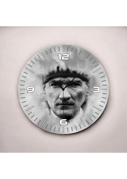 Renkli Baskı Atatürk Desenli Sayılı Hediyelik Ahşap Sessiz Duvar Saati 50CM