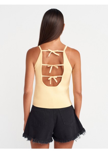 10772 Askılı Fiyonk Detaylı Triko Bluz-Sarı fiyatları