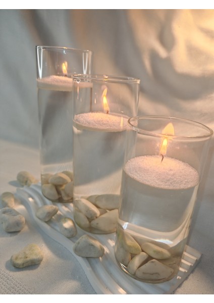 Acr - Hediyelik Dekoratif 3'lü Silindir Cam Yüzen Mum-Luk Vazo Seti ( Mumlar ve Taş Süslerimiz Hediyemizdir.) fiyatları