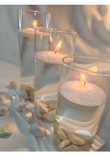 Acr - Hediyelik Dekoratif 3'lü Silindir Cam Yüzen Mum-Luk Vazo Seti ( Mumlar ve Taş Süslerimiz Hediyemizdir.) modelleri