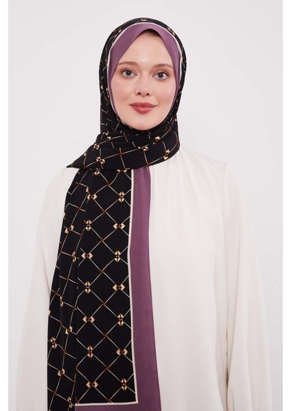 Mor Varaklı Baklava Desen Medine Ipeği Şal