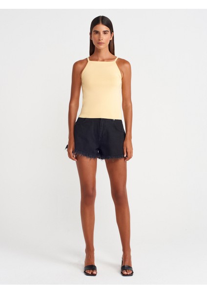 10772 Askılı Fiyonk Detaylı Triko Bluz-Sarı modelleri