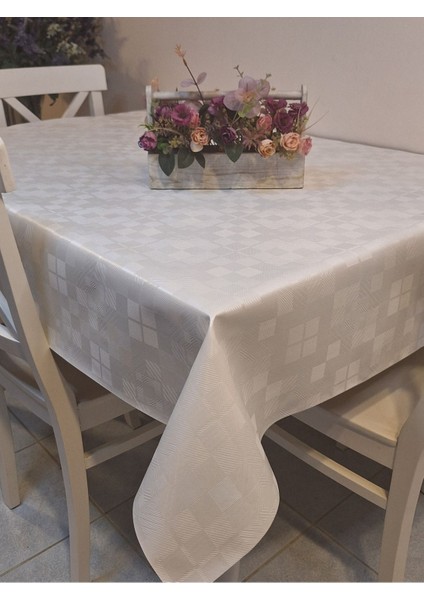 Elyaflı Pvc Muşamba - Desenli Silinebilir Masa Örtüsü ( Beyaz)