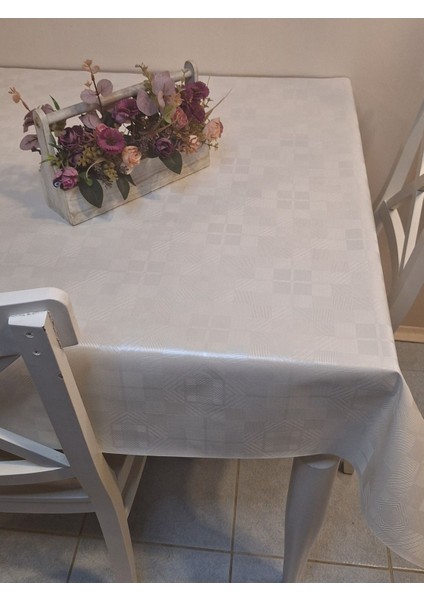 Elyaflı Pvc Muşamba - Desenli Silinebilir Masa Örtüsü ( Beyaz) fırsatları