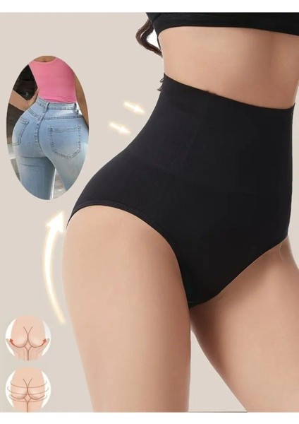 Siyah Mabet Model Yüksek Bel Toparlayıcı Korse Push Up Etkili Spor Külot Korse Siyah RENK62 Örme