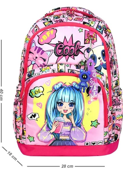 Yigit Butik Anime Karakter Baskılı Üçlü Kız Çocuk Ilkokul Çantası Seti