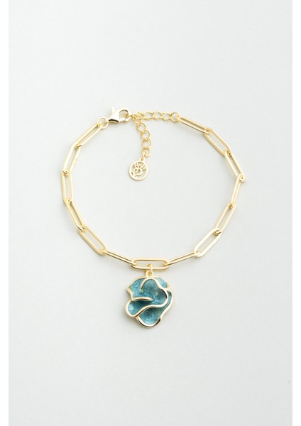 Venedik Çiçeği 18 Ayar Sarı Altın Kaplama 19 cm Gümüş Zincir Bileklik