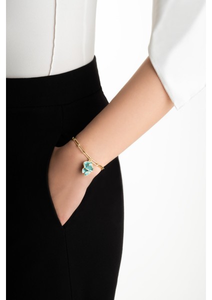 Venedik Çiçeği 18 Ayar Sarı Altın Kaplama 19 cm Gümüş Zincir Bileklik fırsatları