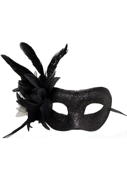 Bfs Siyah Renk Yandan Tüylü Pul Payet Işlemeli Parti Maskesi 23X12 cm modelleri