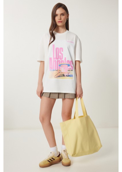 Baskılı Pamuklu Oversize Örme T-Shirt