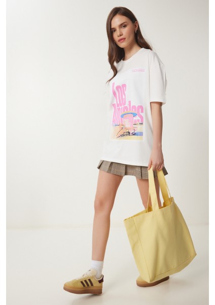 Baskılı Pamuklu Oversize Örme T-Shirt fiyatları