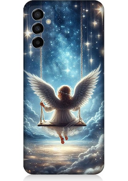 Samsung Galaxy M23 Uyumlu Yıldızlarla Salıncakta Melek Desenli Silikon Kılıf