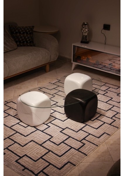 Modern Orta Sehpa & Top Sehpa Cam Sehpa & Küre Orta Sehpa - 2 Beyaz Zar & 1 Siyah Zar - Fasulye - Şeffaf Cam fırsatları