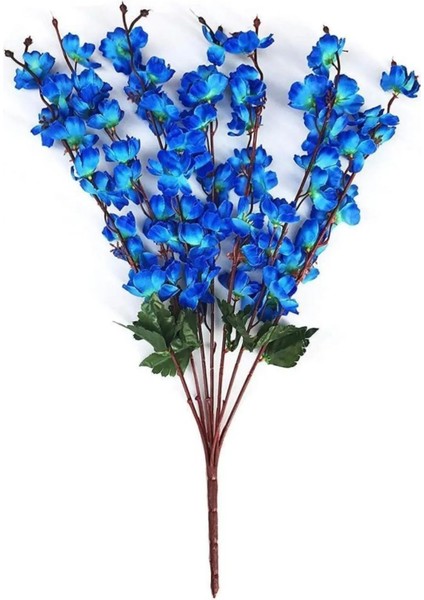 3 Adet Yapay Çiçek Bahardalı Japon Kiraz Çiçeği 9 Dallı 57CM Saks Mavisi