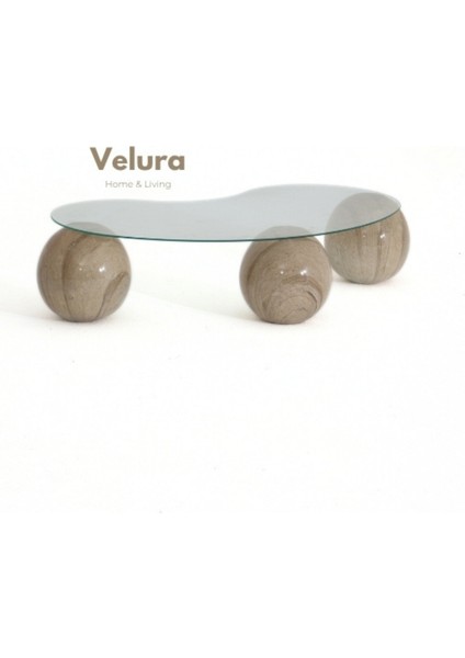 Modern Orta Sehpa & Top Sehpa Cam Sehpa & Küre Orta Sehpa - Taş Desen - Fasulye - Şeffaf Cam