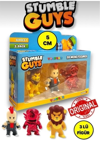 Stumble Guys Seri 1 - 3D Mini 3 Lü Figür Seti - 3 Adet Leonidas Punk Dude Ruby Cupid - 5 cm