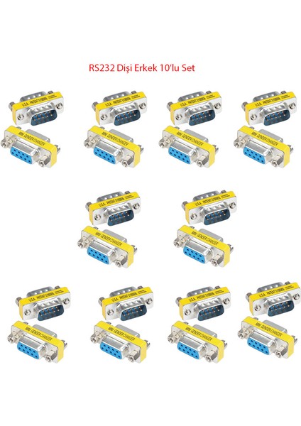RS232 Db9 Dişi Erkek Çevirici Set RS232 Erkek-Dişi 9 Pin Çevirici 10 Set
