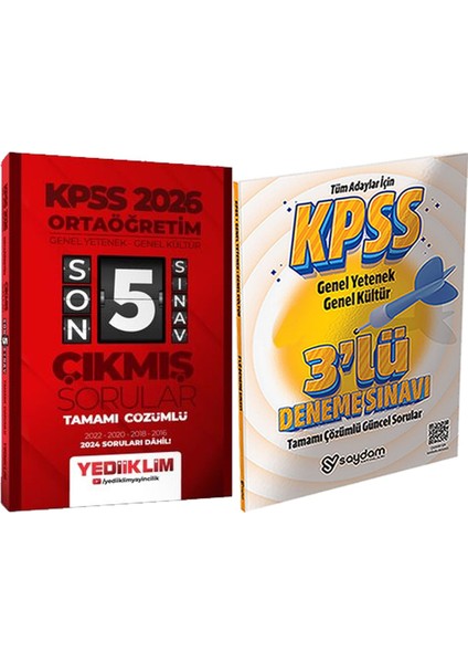 2026 Ortaöğretim Genel Yetenek - Genel Kültür Çözümlü Son 5 Sınav Çıkmış Sorular+3lü Deneme Hediye