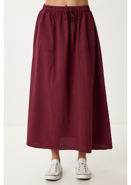 Soluk Efektli Kloş Denim Etek Bordo LMX0074 modelleri