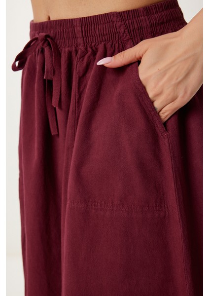 Soluk Efektli Kloş Denim Etek Bordo LMX0074 fırsatları