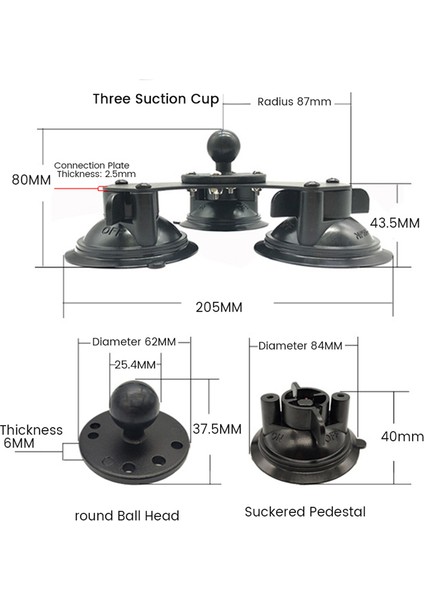 Ballhead Araba Penceresi Twist-Lock Üçlü Vakumlu Taban Amps Delikli Top Montajlı Gopro Kamera Akıllı Telefon (Yurt Dışından)