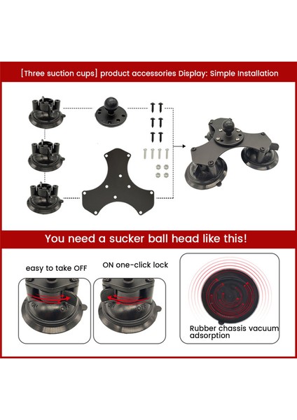 Ballhead Araba Penceresi Twist-Lock Üçlü Vakumlu Taban Amps Delikli Top Montajlı Gopro Kamera Akıllı Telefon (Yurt Dışından)