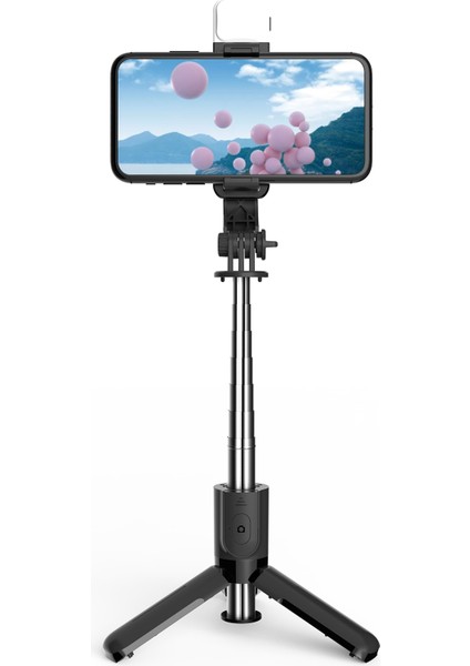 Kablosuz Bluetooth Selfie Çubuğu Mini Çok Fonksiyonlu Tripod Masaüstü Ios Android Telefon Için Dolgu Işığı ile Standı (Yurt Dışından) fırsatları