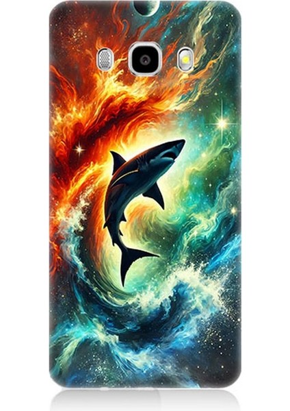 Samsung Galaxy J7 2016 Uyumlu Ateşle Dans Eden Köpekbalığı Desenli Silikon Kılıf
