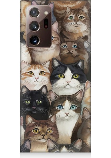 Samsung Galaxy Note 20 Ultra Uyumlu Kedi Kalabalığında Kaos Desenli Silikon Kılıf