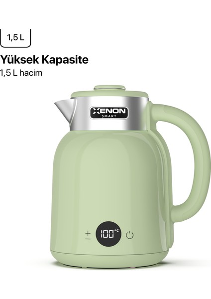 Akıllı Kettle Paslanmaz Çelik Çift Katmanlı Led Ekranlı Hızlı Kaynatma Akım Korumalı Su Isıtıcı 1.5 Lt X7101
