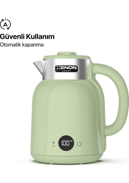 Akıllı Kettle Paslanmaz Çelik Çift Katmanlı Led Ekranlı Hızlı Kaynatma Akım Korumalı Su Isıtıcı 1.5 Lt X7101
