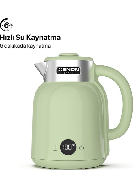 Akıllı Kettle Paslanmaz Çelik Çift Katmanlı Led Ekranlı Hızlı Kaynatma Akım Korumalı Su Isıtıcı 1.5 Lt X7101