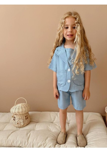 Keten Rahat Takım I Yazlık Şortlu Çeket Kız Çocuk Kombini I Kız Çocuk Yazlık Takım 2'li fiyatları