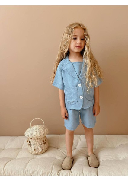 Keten Rahat Takım I Yazlık Şortlu Çeket Kız Çocuk Kombini I Kız Çocuk Yazlık Takım 2'li fırsatları